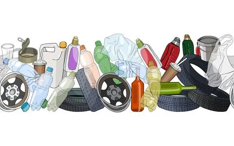 Different kinds of garbage. Seamless pattern brush. Stock Illustration