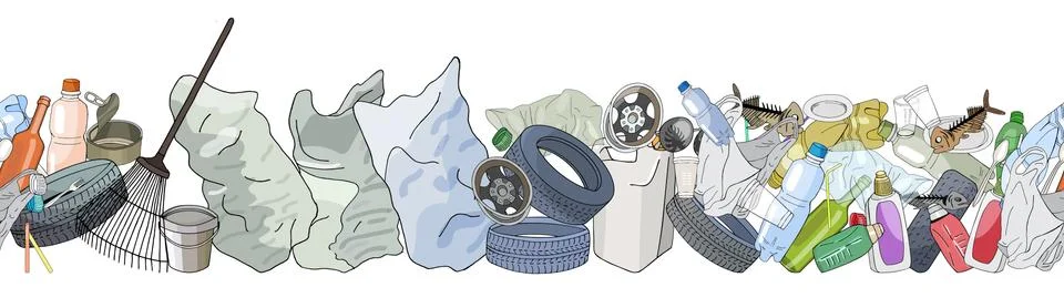 Different kinds of garbage. Seamless pattern brush. The concept of ecology an Stock Illustration