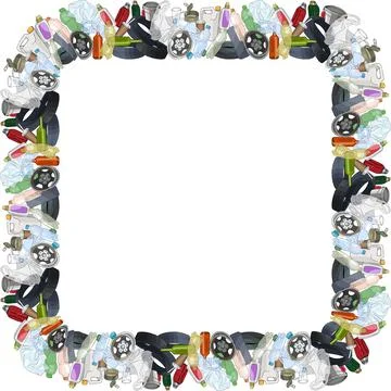 Different kinds of garbage. Square frame. Eco concept Stock Illustration