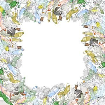 Different kinds of garbage. Square frame. Eco concept Stock Illustration