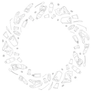 Different kinds of garbage. Square frame. The concept of ecology and the Worl Stock Illustration