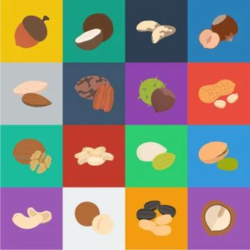 Different kinds of nuts cartoon icons in set collection for design.Nut Food Stock Illustration