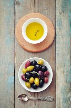 Different kinds of olives Stock Photos