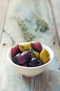 Different kinds of olives Stock Photos