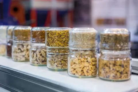Different kinds of pelleted compound feed, fodder - food for domestic animals Stock-Fotos