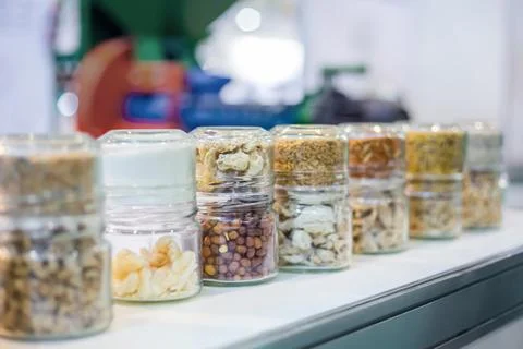 Different kinds of pelleted compound feed, fodder - food for domestic animals Stock-Fotos