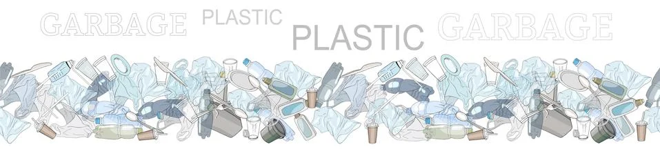 Different kinds of plastic garbage. Seamless pattern brush. The concept of ec Stock Illustration