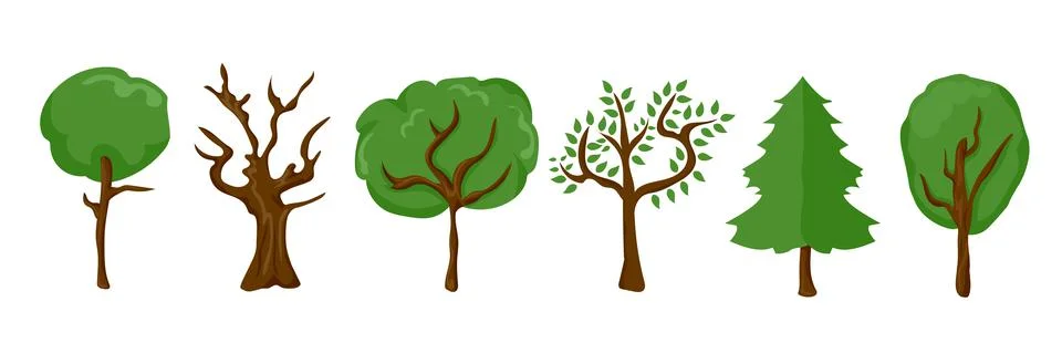 Different kinds of tree illustration vector. Trees with leaves and no leaves. Stock Illustration