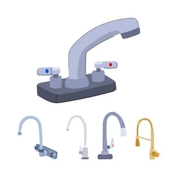 Different kitchen and bathroom faucets collection vector illustration 库存插图