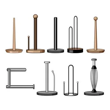Different kitchen paper towel holders collection on white Stock Illustration
