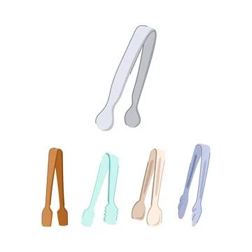 Different kitchen tongs for serving sugar cubes and ice Stock Illustration