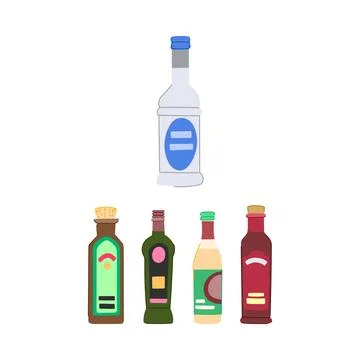 Different kitchen vinegar bottles on white background Stock Illustration