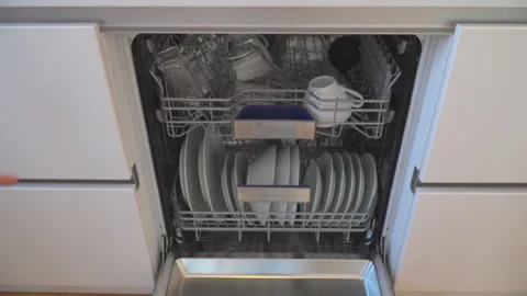 Different kitchenware in dishwasher Stock Footage 144846816