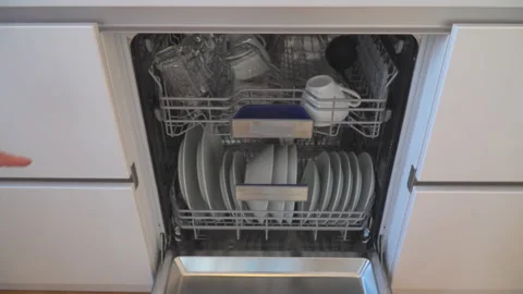 Different kitchenware in dishwasher Stock Footage 144849098