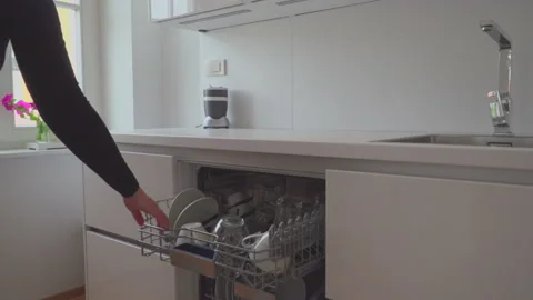 Different kitchenware in dishwasher Video stock 144965681