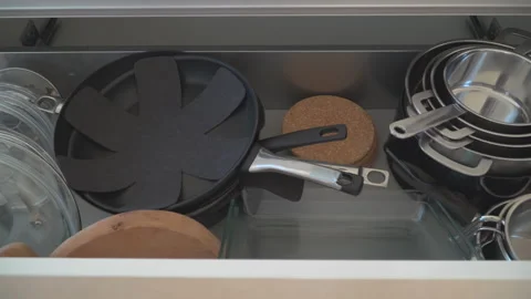 Different kitchenware in kitchen drawer Stock Footage 144844356