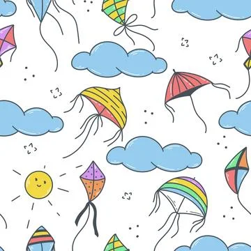 Different kites in sky seamless pattern Stock Illustration