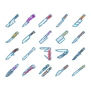 Different knives set with scribble style icon Illustration