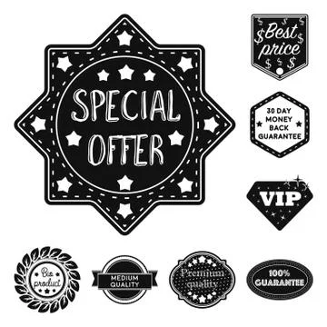 Different label black icons in set collection for design. Index and brand vector Stock Illustration
