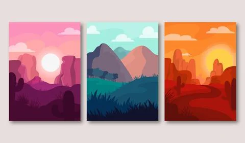 Different Landscape Collection with Nature Scenes and Scenic Environments Illustrazione stock