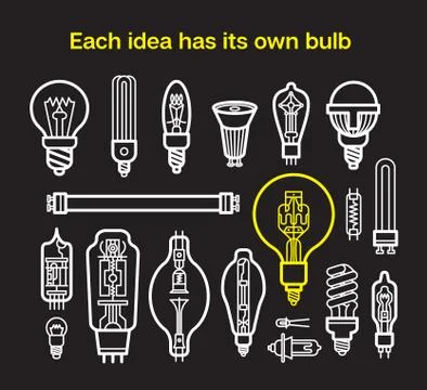 Different light bulb icon collection in flat design Stock Illustration