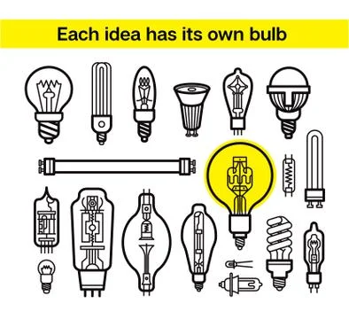 Different light bulb icon collection in flat design Stock Illustration