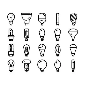 Different light bulbs illuminating various types and shapes Illustrazione stock