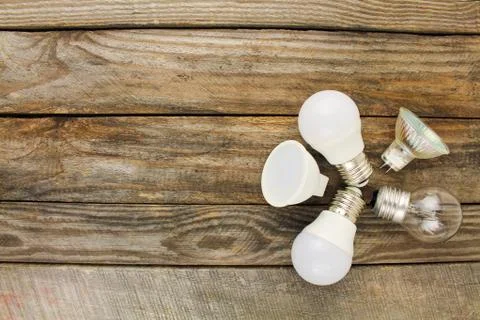 Different light bulbs. Top view. Stock Photos