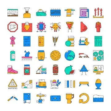 Different linear contour icons set representing diverse symbols Illustrazione stock