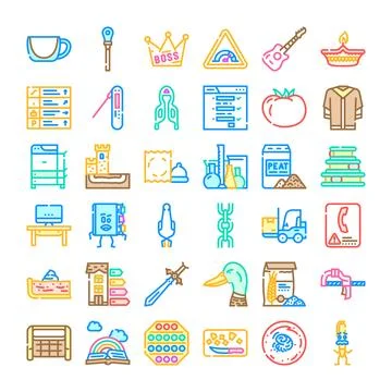 Different linear icons collection displaying various concepts Illustrazione stock