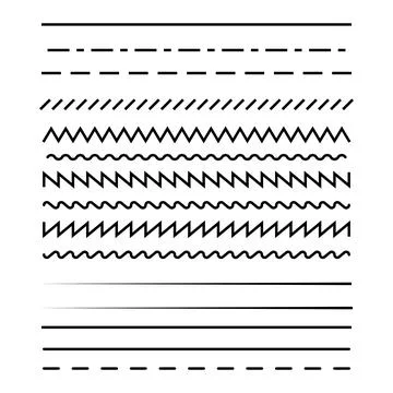 Different lines sets. Angle, oblique, round, zigzag, dash, curve Stock Illustration