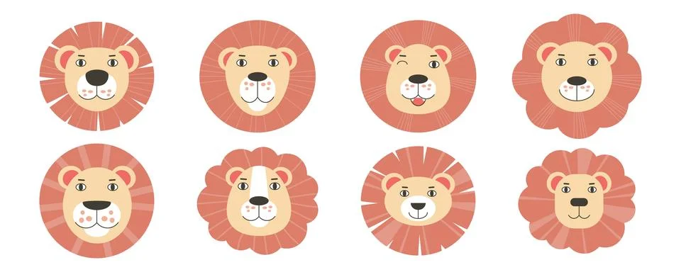 Different lion heads Stock Illustration