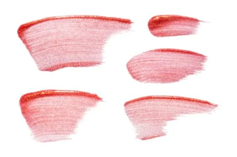 Different lip glosses isolated on white. Smudged lip gloss sample. Stock Photos