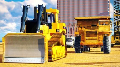 Different machinery at construction site 스톡 일러스트