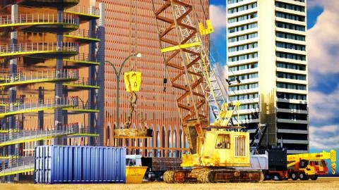 Different machinery at construction site 스톡 일러스트