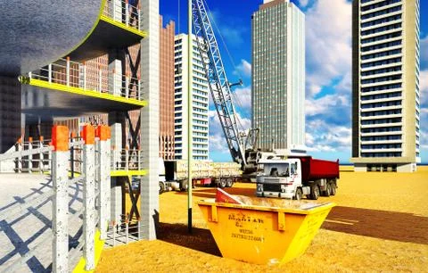 Different machinery at construction site 库存插图