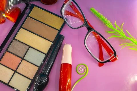 Different makeup cosmetics and accessories Stock Photos