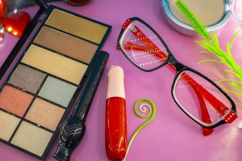 Different makeup cosmetics and accessories Stock Photos