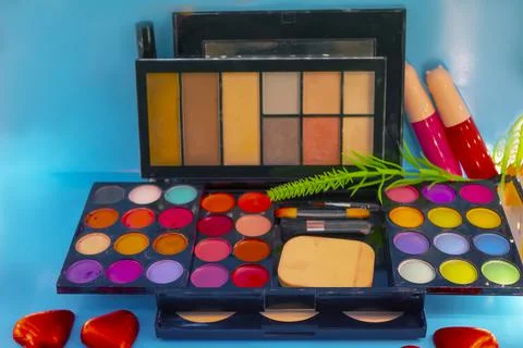 Different makeup cosmetics and accessories Stock Photos