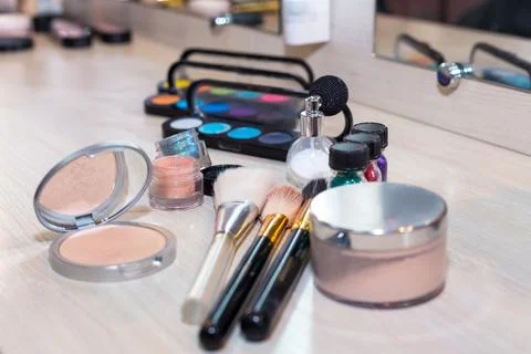 Different makeup items on the table Stock Photos