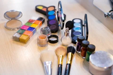 Different makeup items on the table Stock Photos