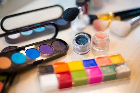 Different makeup items on the table Stock Photos