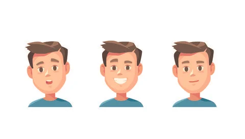 Different male emotions faces set. Stock Illustration