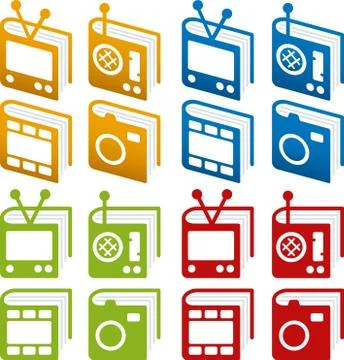 Different media book icons in assorted colors. Stock Illustration