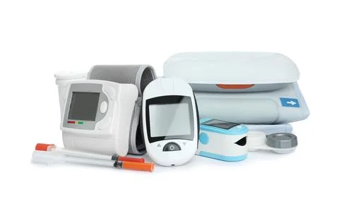 Different medical objects on white background. Health care Fotos de archivo
