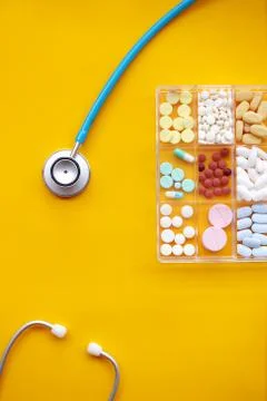 Different medication with stethoscope Foto stock