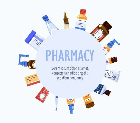 Different medications around circle on white background.Flat vector illustration Stock-Illustration