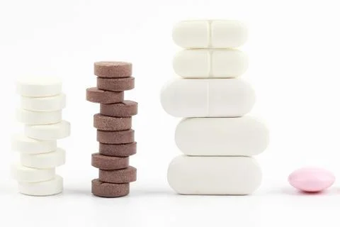 Different medicinal pills on white background Stock Photos