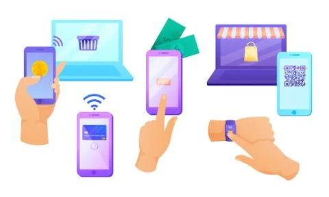 Different methods of electronic payments on screens vector illustration Stock Illustration