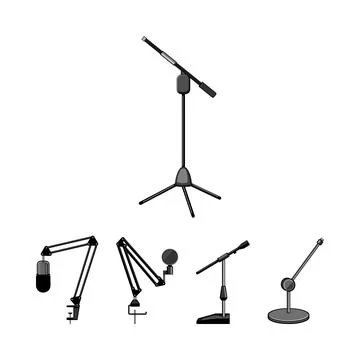 Different microphone stands and audio recording equipment set Stock Illustration